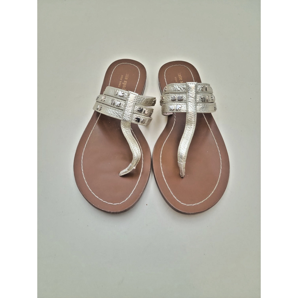 kate spade Metallic Gold Leather Thong Sandals - Picture 2 of 8
